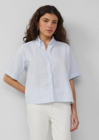 s.Oliver Baumwoll-Bluse mit feinen Streifen | QS x Debi Flügge - hellblau