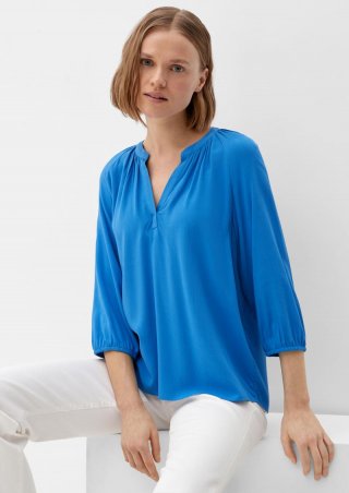 s.Oliver Viskosebluse mit Tunika-Ausschnitt - royalblau