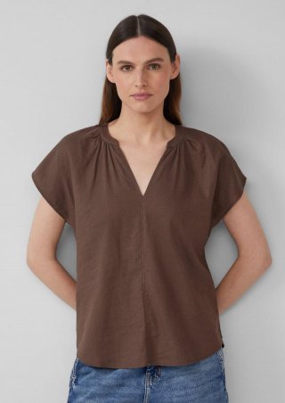 s.Oliver Ärmellose Bluse aus Leinenmix im Relaxed Fit - mokka