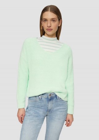 s.Oliver Strickpullover im Relaxed Fit aus Baumwollmix - minze