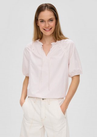 s.Oliver Gestreifte Relaxed-Fit-Bluse mit Rüschendetails - rosa