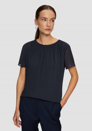 s.Oliver Chiffonbluse mit Falten am Ausschnitt - navy