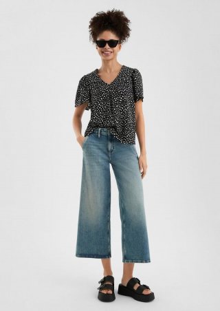s.Oliver Viskose Bluse mit All-over-Print - schwarz