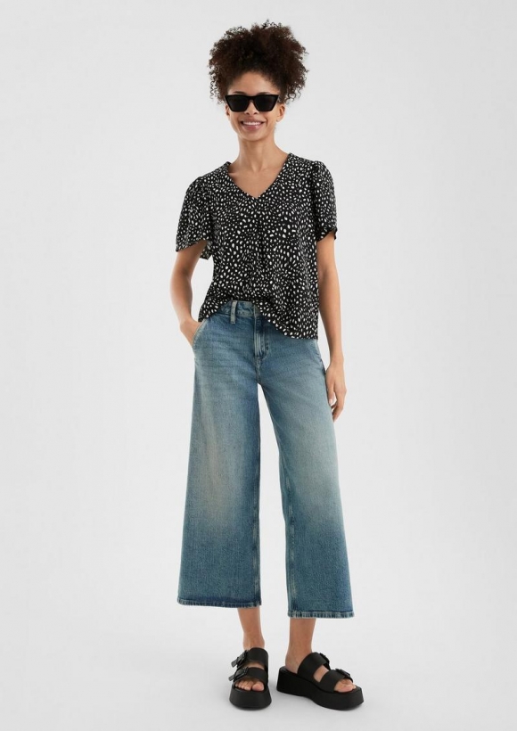 s.Oliver Viskose Bluse mit All-over-Print - schwarz