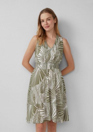s.Oliver Strand-Kleid mit Palmen-Print - helles olivgrün