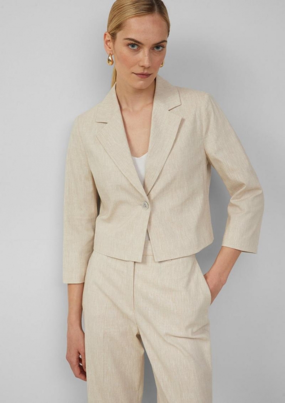 s.Oliver Cropped Blazer aus Leinenmix - helles beige