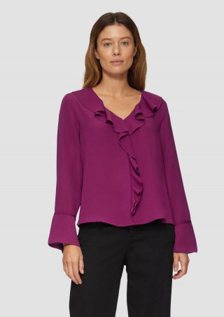 s.Oliver Volantbluse mit V-Ausschnitt - fuchsia