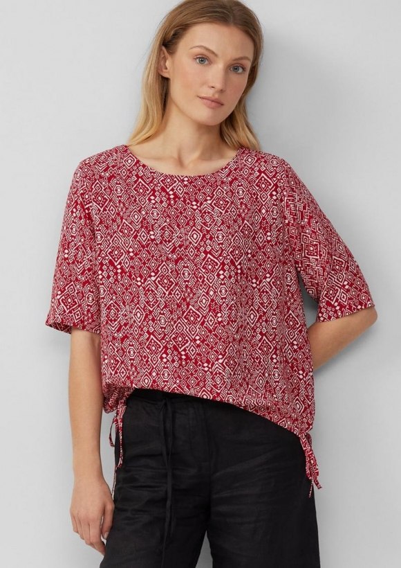 s.Oliver Gemusterte Shirt-Bluse mit verstellbarem Saum - mohnrot