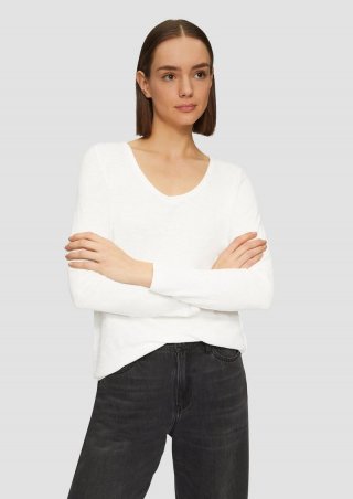 s.Oliver Langarmshirt aus Slub Yarn mit Rollkanten am Ausschnitt - ecru