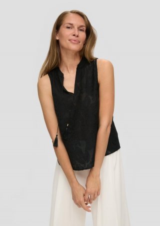 s.Oliver Blusenshirt im Leaf-Design mit Tunika-Ausschnitt - schwarz