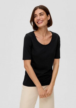 s.Oliver Jersey-Shirt mit U-Ausschnitt - schwarz