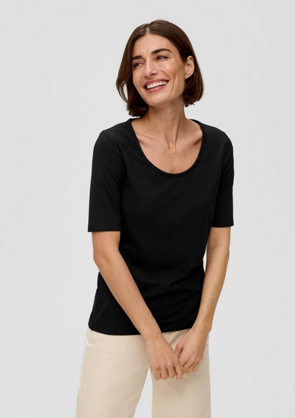 s.Oliver Jersey-Shirt mit U-Ausschnitt - schwarz