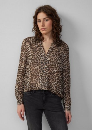 s.Oliver Leicht transparente Chiffonbluse mit All-over-Print - dunkelbraun