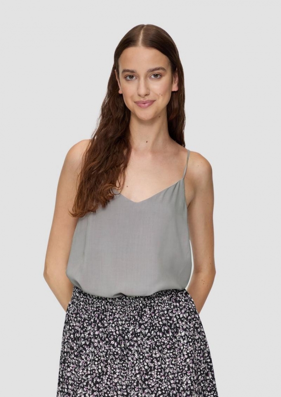 s.Oliver Bluse aus Satin mit V-Neck - grau