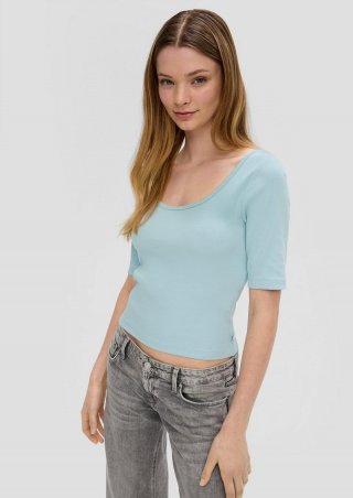 s.Oliver Rippshirt mit tiefem Rundhalsausschnitt - pastelltürkis