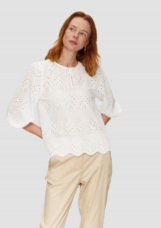 s.Oliver Semitransparente Bluse aus Broderie Anglaise - weiß