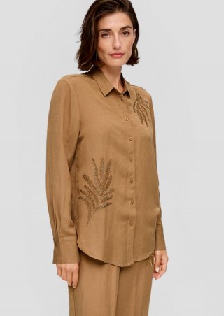 s.Oliver Longbluse aus Leinenmix mit Schmuckperlen - sandstein