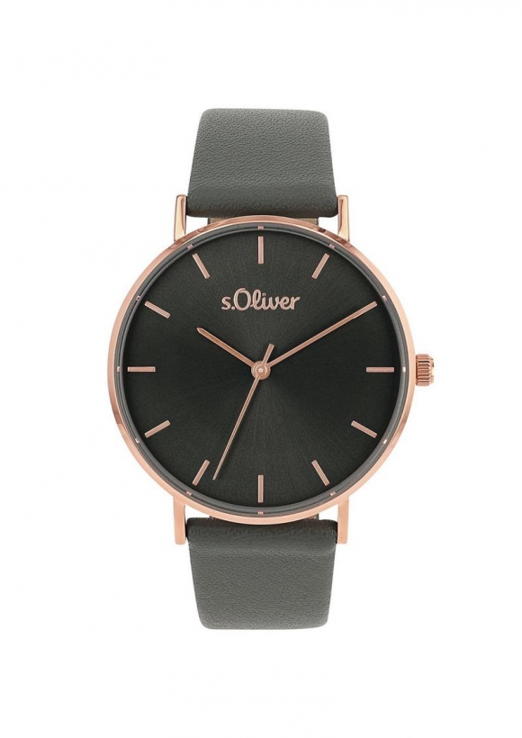 s.Oliver Edelstahluhr mit Lederarmband - roségold
