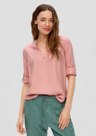 s.Oliver Leinenbluse mit 3/4-Arm und Tunika-Ausschnitt - rosa