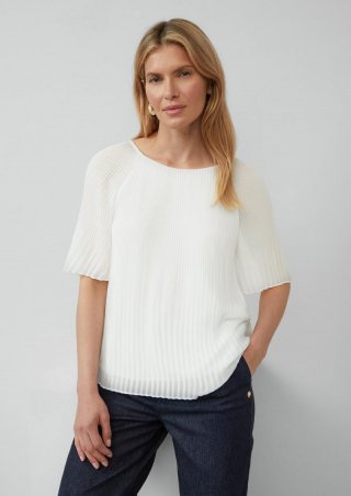 s.Oliver Plissierte Chiffonbluse mit kurzen Ragalanärmeln - ecru
