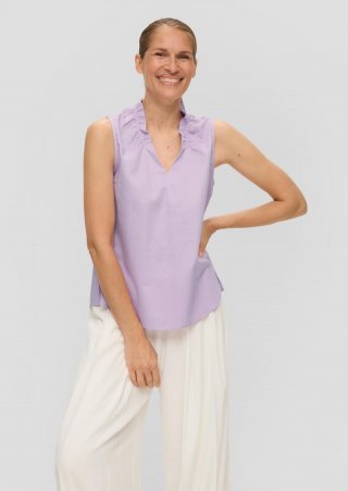 s.Oliver Ärmellose Popeline-Bluse mit Raffung und geschlitztem Saum - lavendel