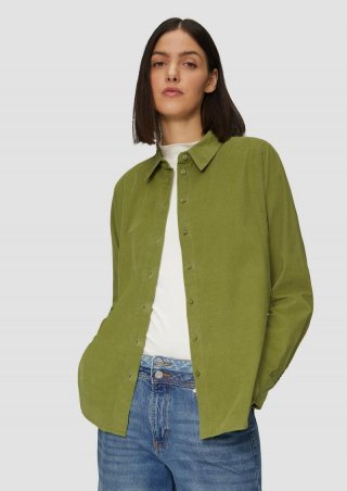 s.Oliver Cordbluse im Relaxed Fit mit Naht-Details - guacamole
