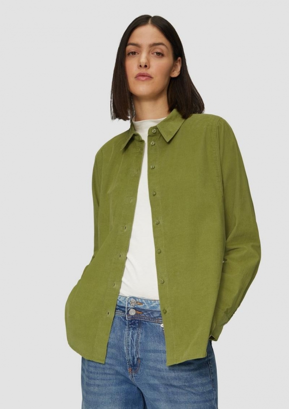 s.Oliver Cordbluse im Relaxed Fit mit Naht-Details - guacamole