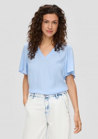 s.Oliver Viskosebluse mit V-Ausschnitt im Relaxed Fit - himmelblau