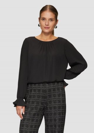 s.Oliver Viskosebluse mit Plisseeärmeln - schwarz