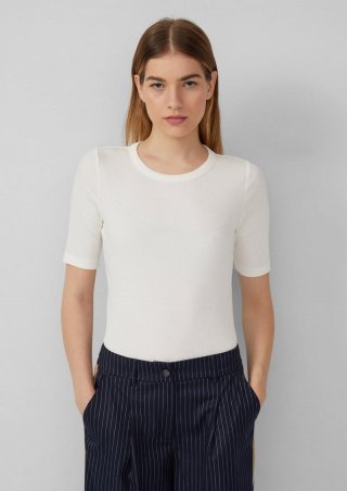 s.Oliver Bequemes Jerseyshirt mit Rippblende - ecru