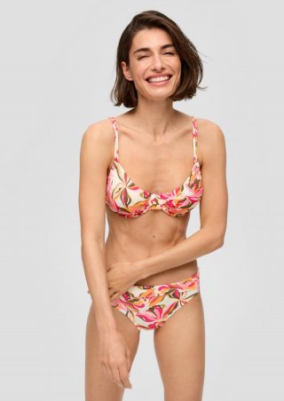 s.Oliver Bikinihose mit Umschlagbund und Blumenmuster - creme