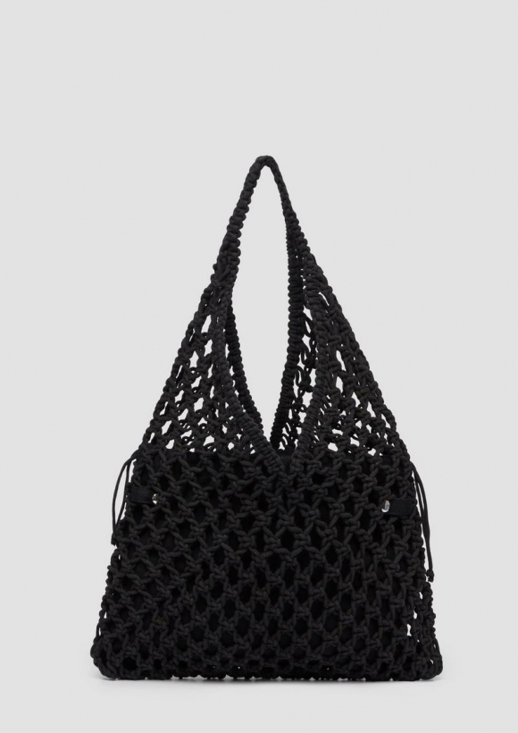 s.Oliver Baumwolltasche in Häkel-Optik - schwarz