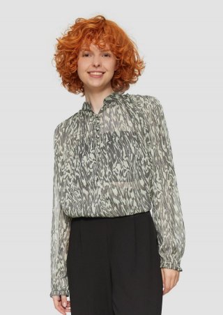 s.Oliver Transparente Bluse mit All-over-Print - salbeigrün