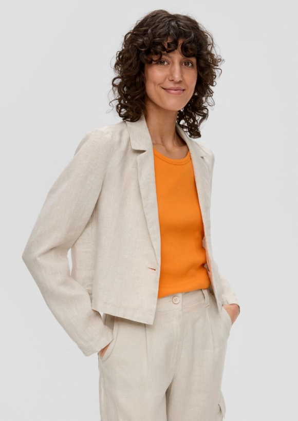 s.Oliver Kurzer Boxy-Blazer aus Leinen - beige