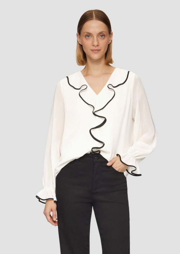 s.Oliver Chiffon-Bluse mit Rüschen-Besatz - ecru