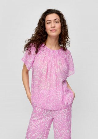 s.Oliver Gemusterte Bluse im Relaxed Fit mit Smok-Detail - rosa
