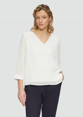 s.Oliver Chiffonbluse mit Raffung an der Schulter und transparenten Ärmeln - creme