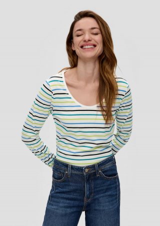 s.Oliver Langarmshirt mit tiefem Rundhalsausschnitt - creme