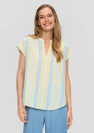 s.Oliver Baumwollbluse mit Tunika-Ausschnitt im Relaxed Fit - zitrone