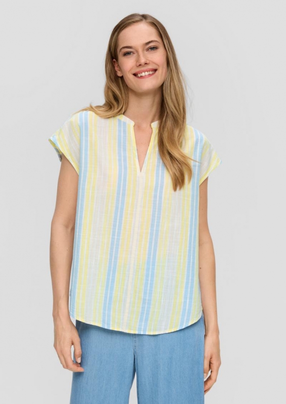 s.Oliver Baumwollbluse mit Tunika-Ausschnitt im Relaxed Fit - zitrone