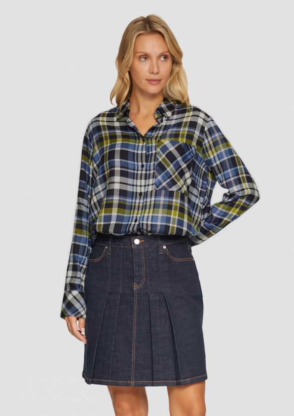 s.Oliver Karierte Hemdbluse aus Viskosemix - navy