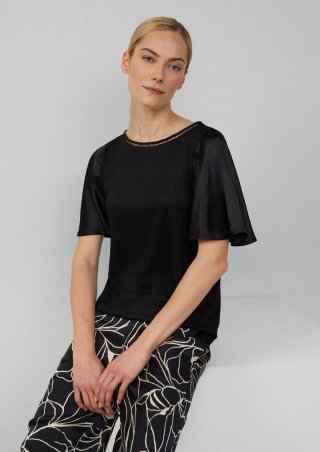 s.Oliver Viskose-T-Shirt mit Rundhalsausschnitt und Satin-Ärmeln - schwarz