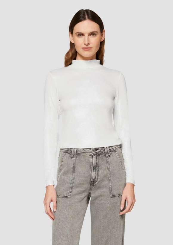 s.Oliver Schmal geschnittenes Langarmshirt aus Viskosemix - silber