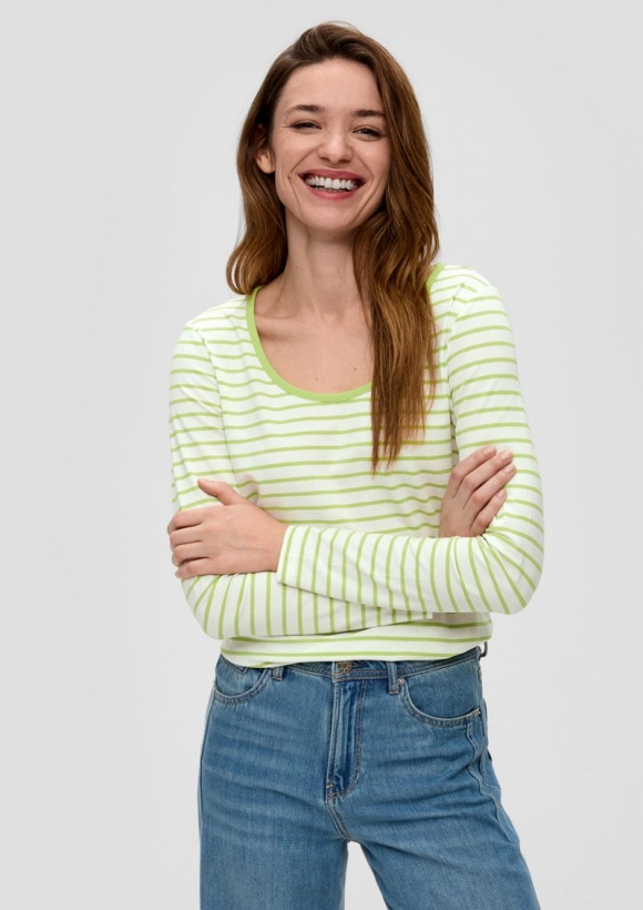s.Oliver Langarmshirt mit tiefem Rundhalsausschnitt - limettengrün