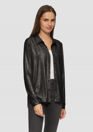 s.Oliver Hemdbluse mit Knopfleiste und Metallic-Effekt - schwarz