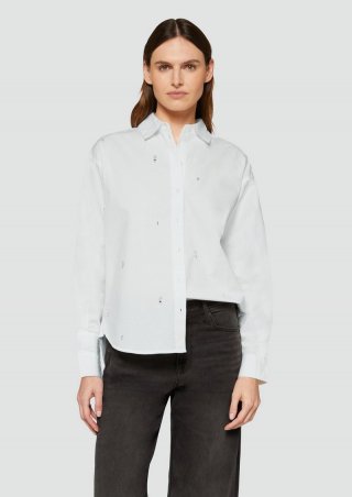 s.Oliver Baumwollbluse mit Schmucksteinen - weiß