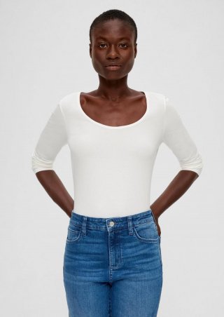 s.Oliver Longsleeve aus Baumwollstretch - ecru