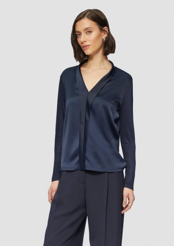 s.Oliver Satin-Blusenshirt mit Blende - navy