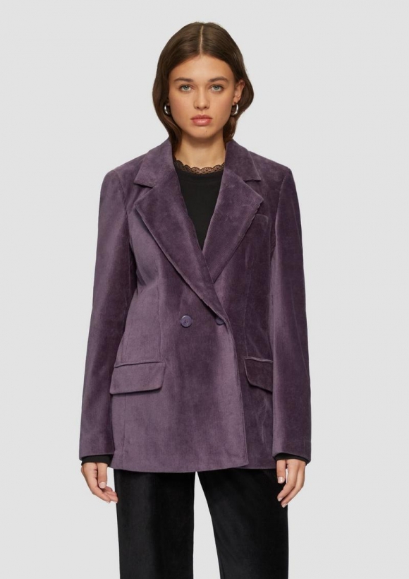 s.Oliver Antaillierter Blazer aus Cord - aubergine