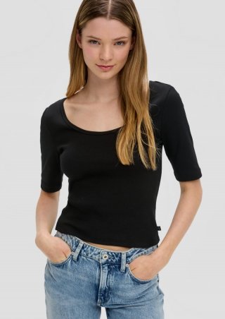 s.Oliver Rippshirt mit tiefem Rundhalsausschnitt - schwarz